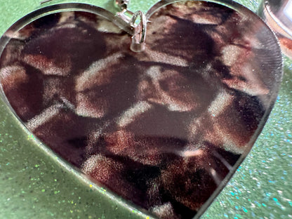Faux Snake Skin Heart Earrings: Laser Cut Acrylic Snakes, Reptile, Zoo, Nope Rope, Halloween, Novelty, Snake Scales, Gifts for Her/Him/Them