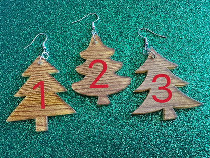 Faux Wood Christmas Tree Earrings: Laser Cut Acrylic Trees, Imitation Wood Earrings, Xmas, Winter, Gifts for Her/Him/Them