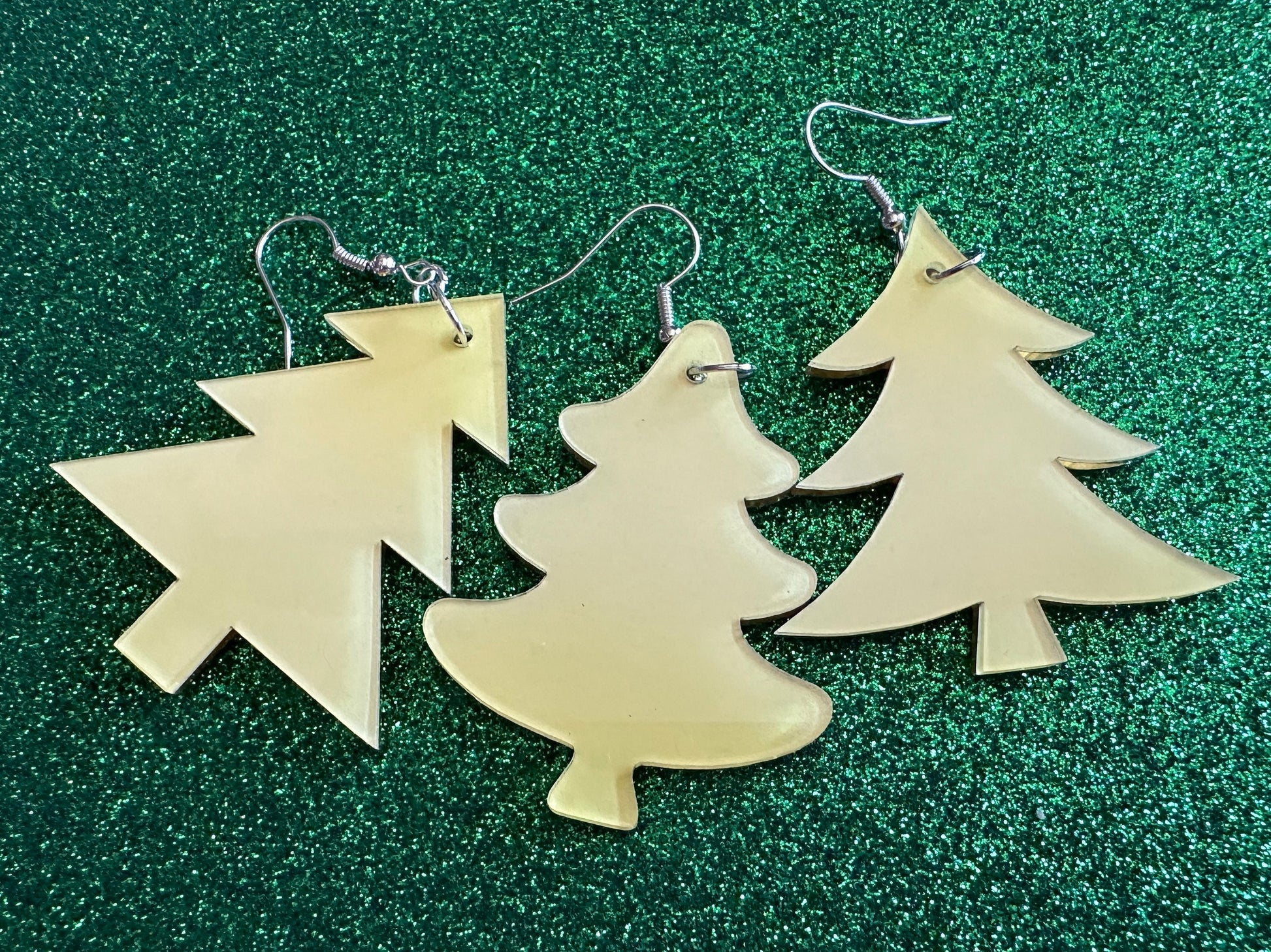 Faux Wood Christmas Tree Earrings: Laser Cut Acrylic Trees, Imitation Wood Earrings, Xmas, Winter, Gifts for Her/Him/Them