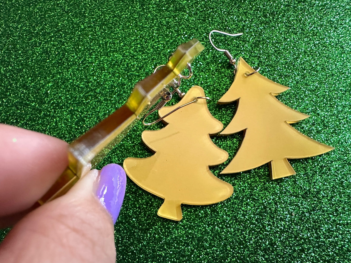 Faux Wood Christmas Tree Earrings: Laser Cut Acrylic Trees, Imitation Wood Earrings, Xmas, Winter, Gifts for Her/Him/Them