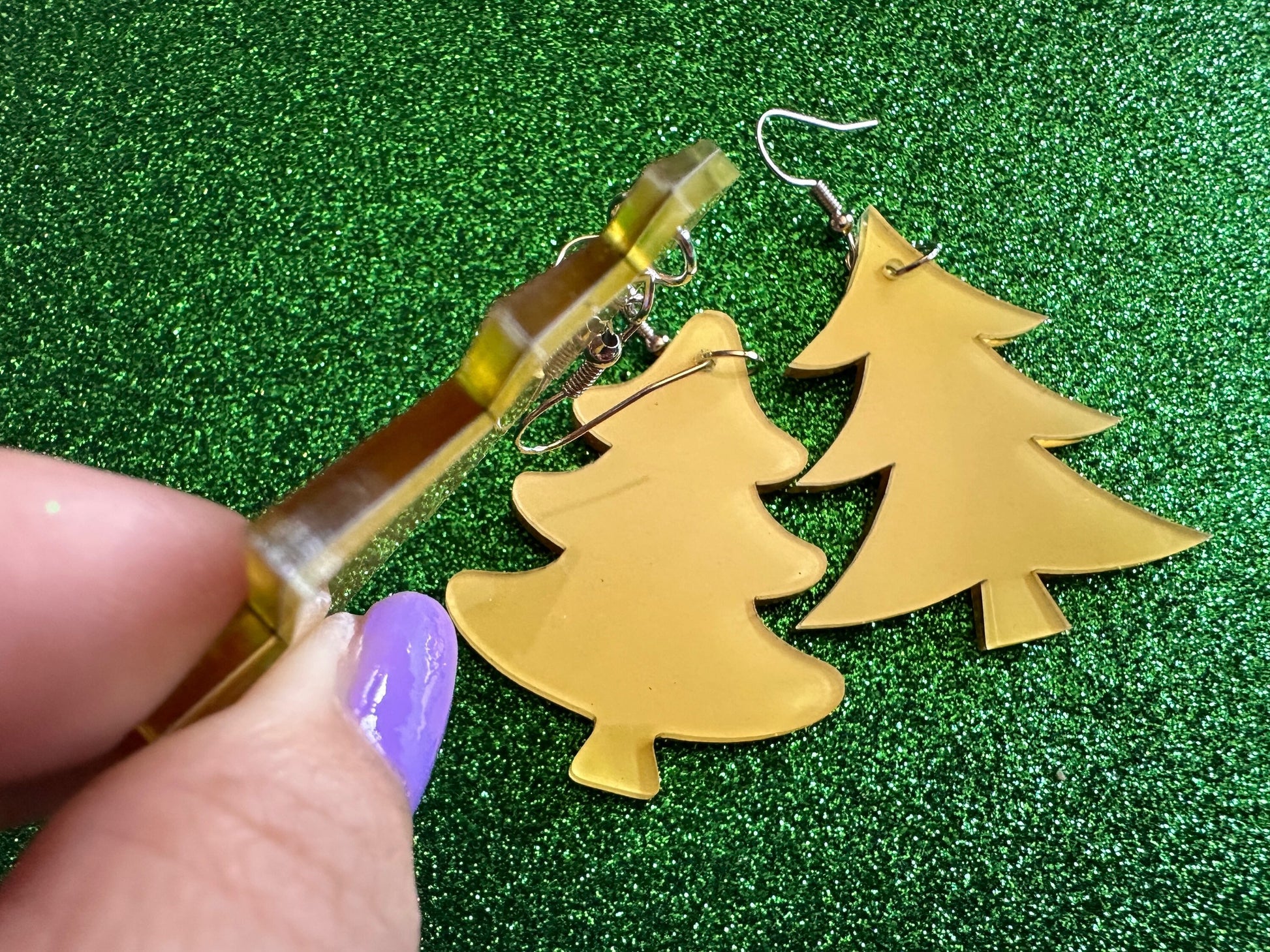 Faux Wood Christmas Tree Earrings: Laser Cut Acrylic Trees, Imitation Wood Earrings, Xmas, Winter, Gifts for Her/Him/Them