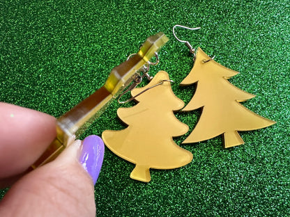 Faux Wood Christmas Tree Earrings: Laser Cut Acrylic Trees, Imitation Wood Earrings, Xmas, Winter, Gifts for Her/Him/Them