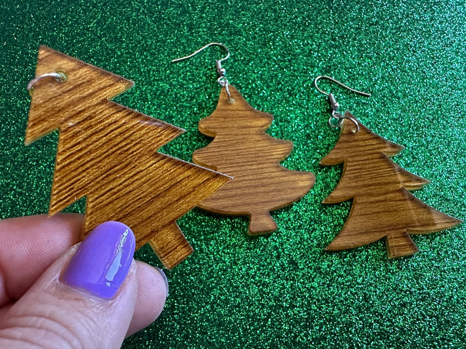 Faux Wood Christmas Tree Earrings: Laser Cut Acrylic Trees, Imitation Wood Earrings, Xmas, Winter, Gifts for Her/Him/Them
