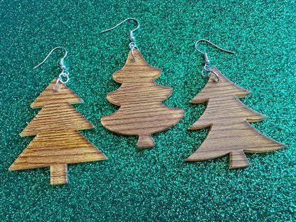 Faux Wood Christmas Tree Earrings: Laser Cut Acrylic Trees, Imitation Wood Earrings, Xmas, Winter, Gifts for Her/Him/Them