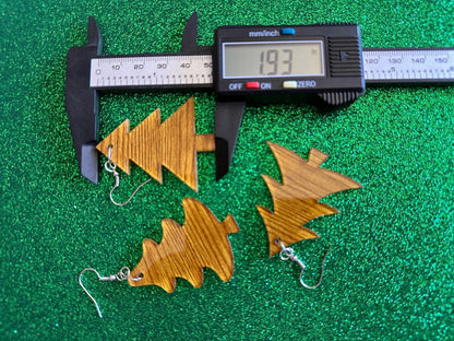 Faux Wood Christmas Tree Earrings: Laser Cut Acrylic Trees, Imitation Wood Earrings, Xmas, Winter, Gifts for Her/Him/Them