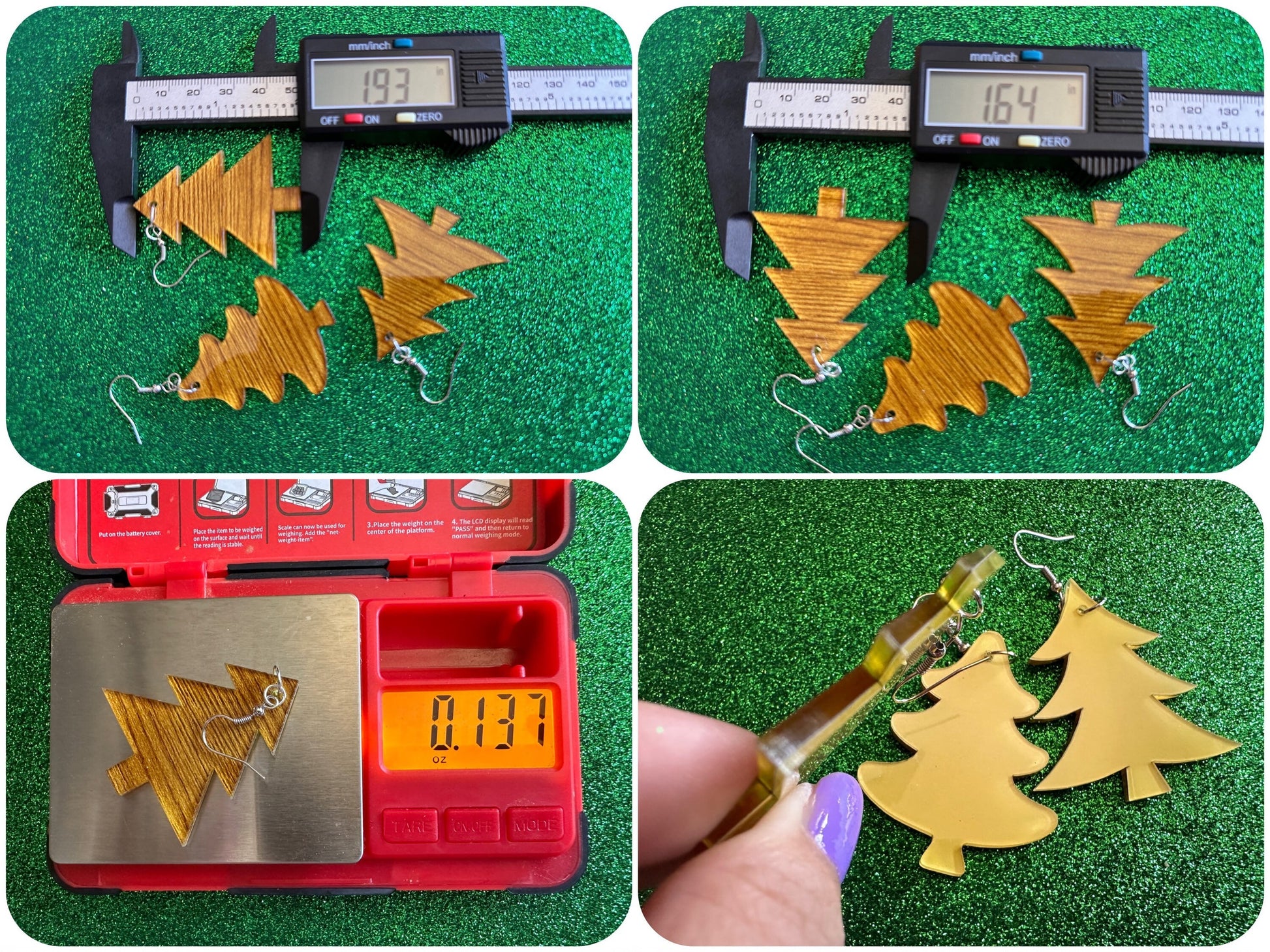 Faux Wood Christmas Tree Earrings: Laser Cut Acrylic Trees, Imitation Wood Earrings, Xmas, Winter, Gifts for Her/Him/Them