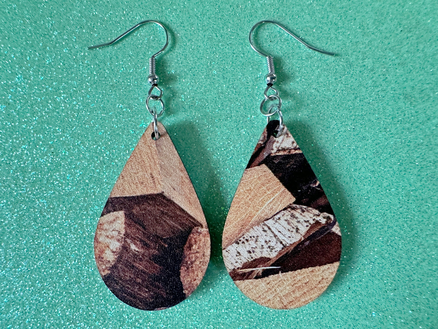 Faux Wood Earrings: Laser Cut Acrylic Imtation Wood, Wood Veneer, Wooden Earrings, Parquet, Logs, DIY, Tree, Wood, Gifts for Her/Him/Them
