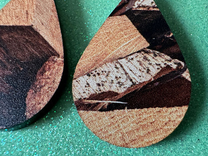 Faux Wood Earrings: Laser Cut Acrylic Imtation Wood, Wood Veneer, Wooden Earrings, Parquet, Logs, DIY, Tree, Wood, Gifts for Her/Him/Them