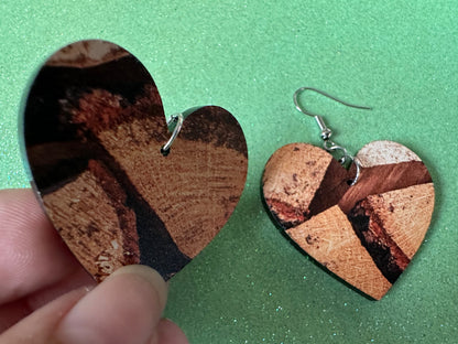 Faux Wood Earrings: Laser Cut Acrylic Imtation Wood, Wood Veneer, Wooden Earrings, Parquet, Logs, DIY, Tree, Wood, Gifts for Her/Him/Them