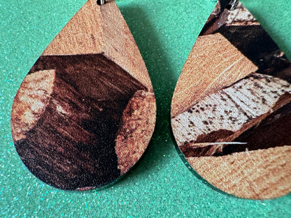 Faux Wood Earrings: Laser Cut Acrylic Imtation Wood, Wood Veneer, Wooden Earrings, Parquet, Logs, DIY, Tree, Wood, Gifts for Her/Him/Them