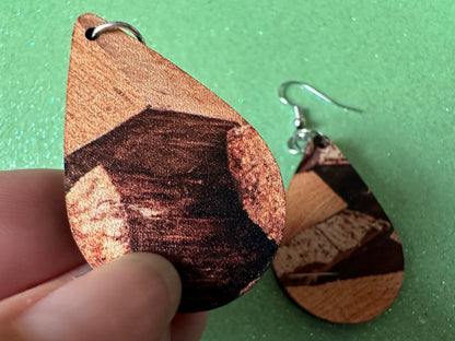 Faux Wood Earrings: Laser Cut Acrylic Imtation Wood, Wood Veneer, Wooden Earrings, Parquet, Logs, DIY, Tree, Wood, Gifts for Her/Him/Them