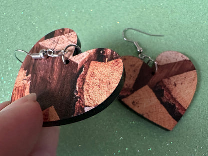 Faux Wood Earrings: Laser Cut Acrylic Imtation Wood, Wood Veneer, Wooden Earrings, Parquet, Logs, DIY, Tree, Wood, Gifts for Her/Him/Them