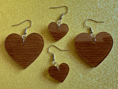 Faux Wood Heart Earrings: Laser Cut Acrylic Imitation Wood, Love, Best Friends, Valentines Best Gifts for Her/Him/Them