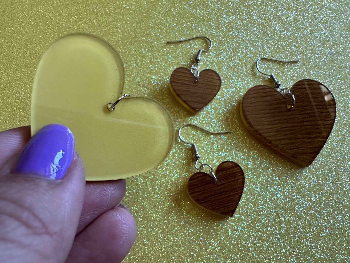 Faux Wood Heart Earrings: Laser Cut Acrylic Imitation Wood, Love, Best Friends, Valentines Best Gifts for Her/Him/Them