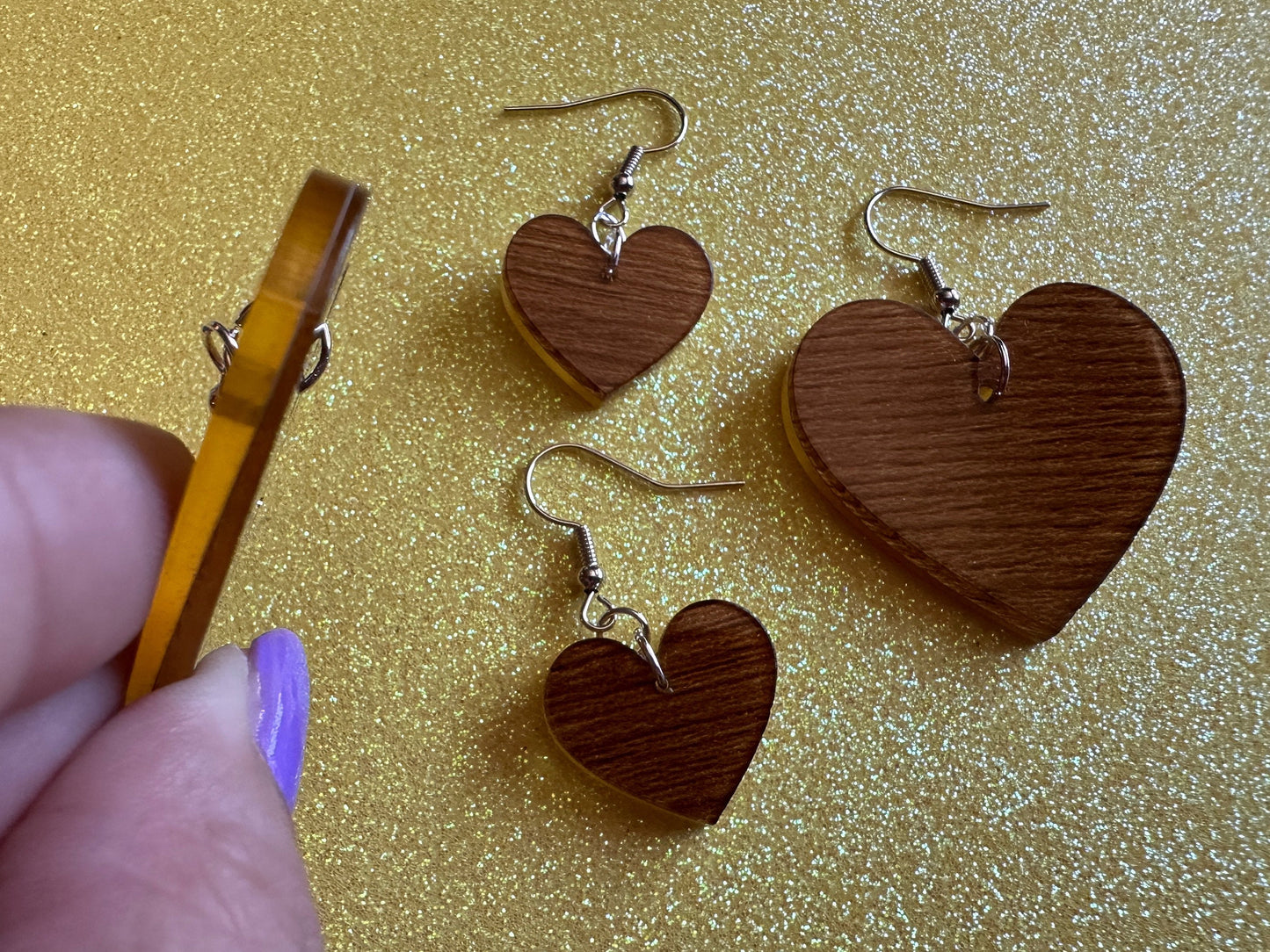 Faux Wood Heart Earrings: Laser Cut Acrylic Imitation Wood, Love, Best Friends, Valentines Best Gifts for Her/Him/Them