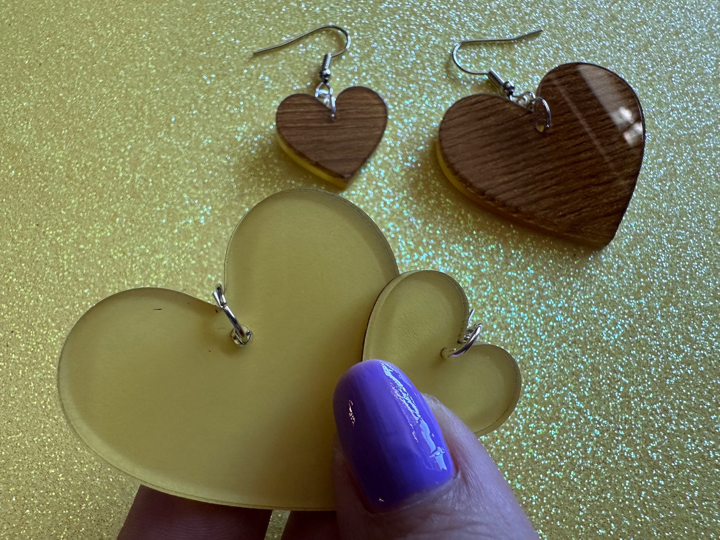 Faux Wood Heart Earrings: Laser Cut Acrylic Imitation Wood, Love, Best Friends, Valentines Best Gifts for Her/Him/Them
