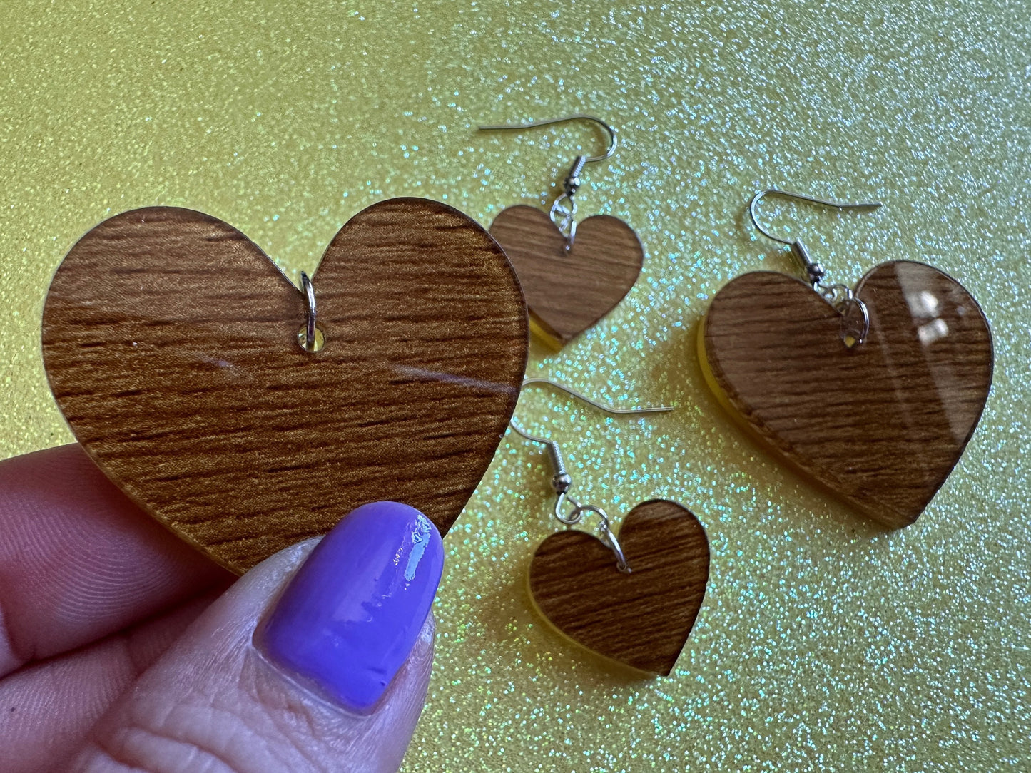 Faux Wood Heart Earrings: Laser Cut Acrylic Imitation Wood, Love, Best Friends, Valentines Best Gifts for Her/Him/Them