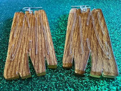 Faux Wood Log Earrings: Laser Cut Acrylic Imtation Wood, Xmas, Holiday, Vacation, Christmas, Tree, Wood, Best Gifts for Her/Him/Them