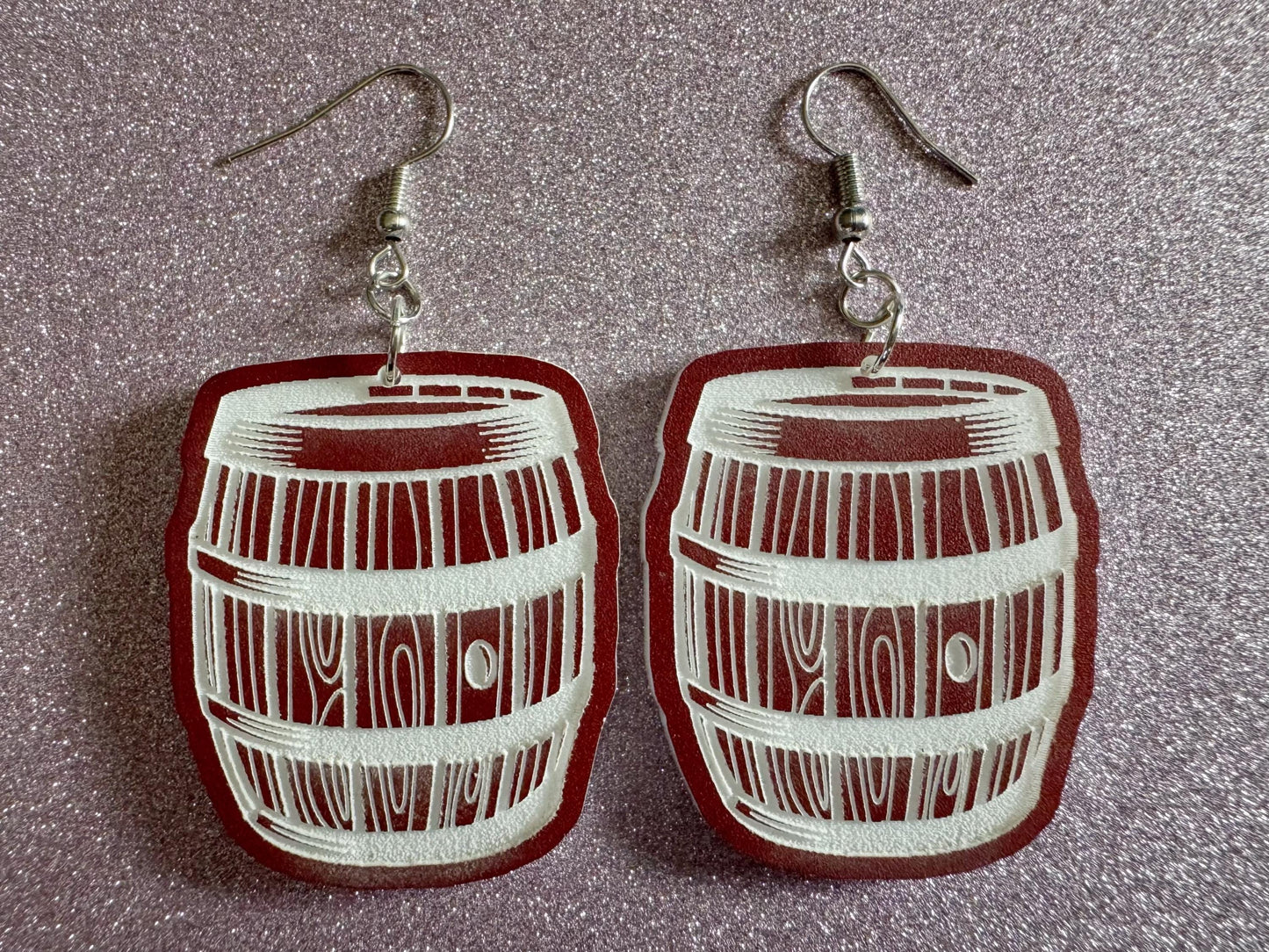 Faux Wooden Barrel Earrings: Laser Cut Acrylic Barrels, Western Theme, Cowboy Earrings, Wine Barrel, Novelty, Best Gifts for Her/Him/Them