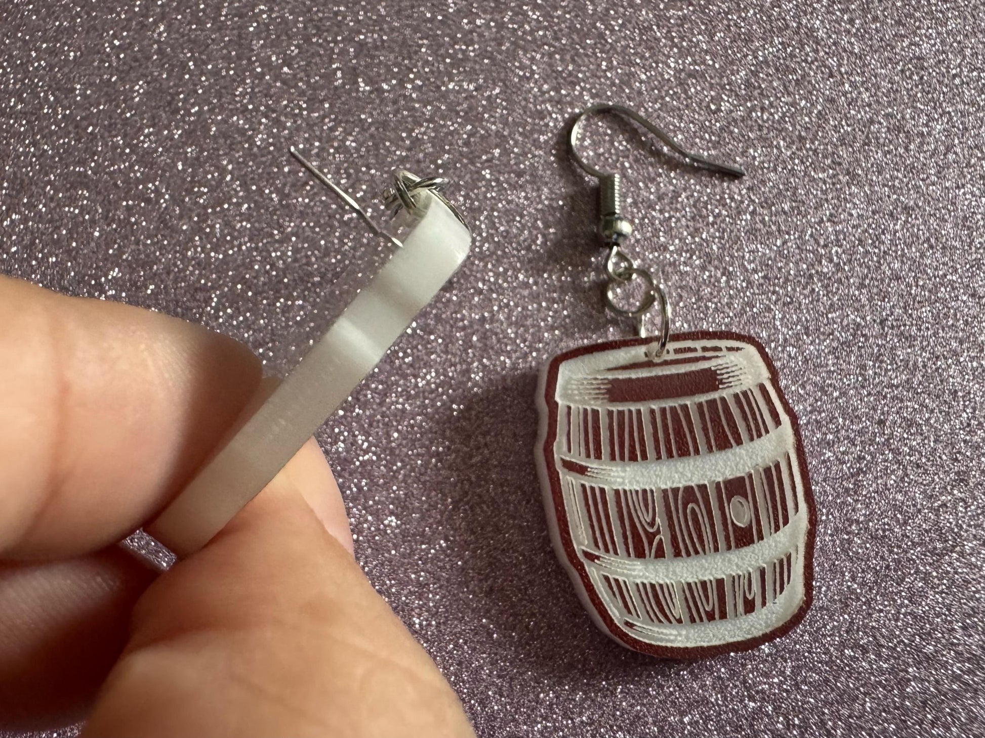 Faux Wooden Barrel Earrings: Laser Cut Acrylic Barrels, Western Theme, Cowboy Earrings, Wine Barrel, Novelty, Best Gifts for Her/Him/Them