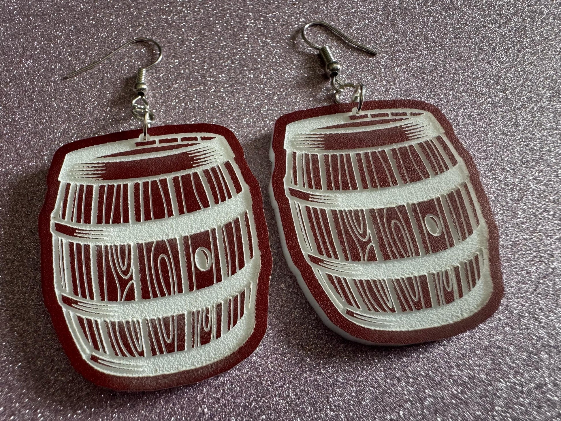 Faux Wooden Barrel Earrings: Laser Cut Acrylic Barrels, Western Theme, Cowboy Earrings, Wine Barrel, Novelty, Best Gifts for Her/Him/Them