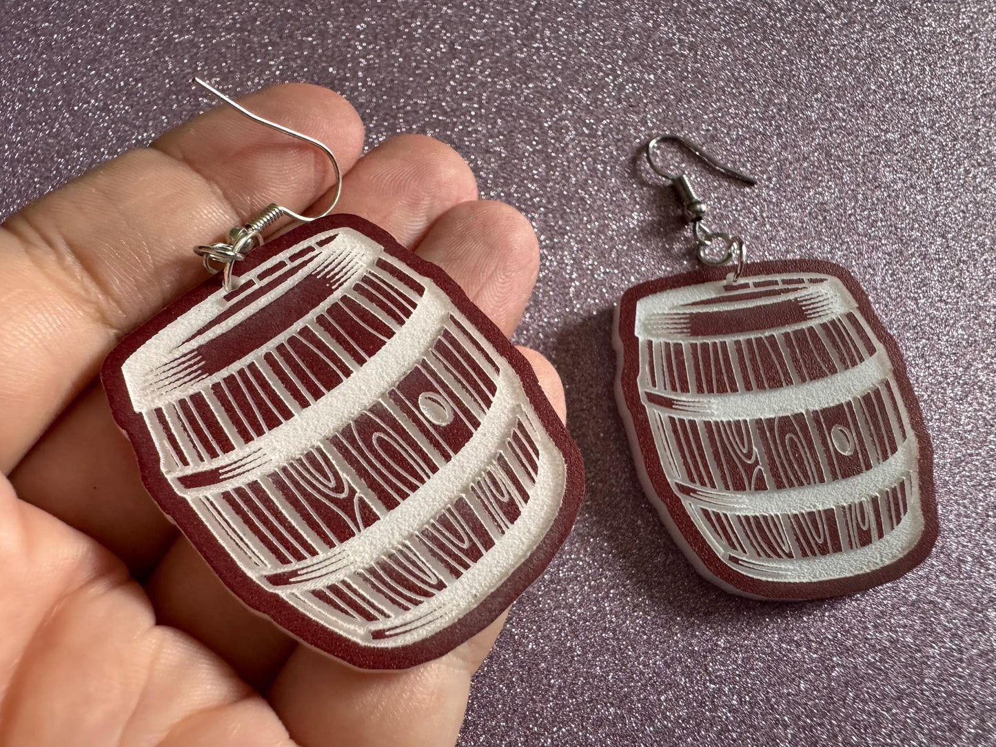 Faux Wooden Barrel Earrings: Laser Cut Acrylic Barrels, Western Theme, Cowboy Earrings, Wine Barrel, Novelty, Best Gifts for Her/Him/Them