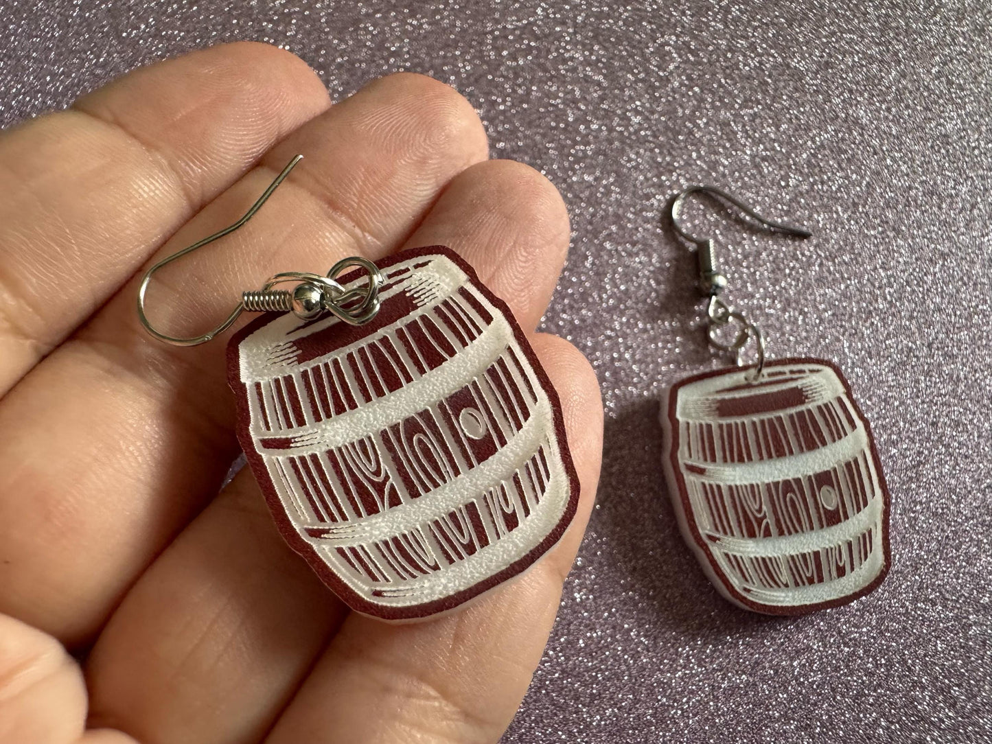 Faux Wooden Barrel Earrings: Laser Cut Acrylic Barrels, Western Theme, Cowboy Earrings, Wine Barrel, Novelty, Best Gifts for Her/Him/Them