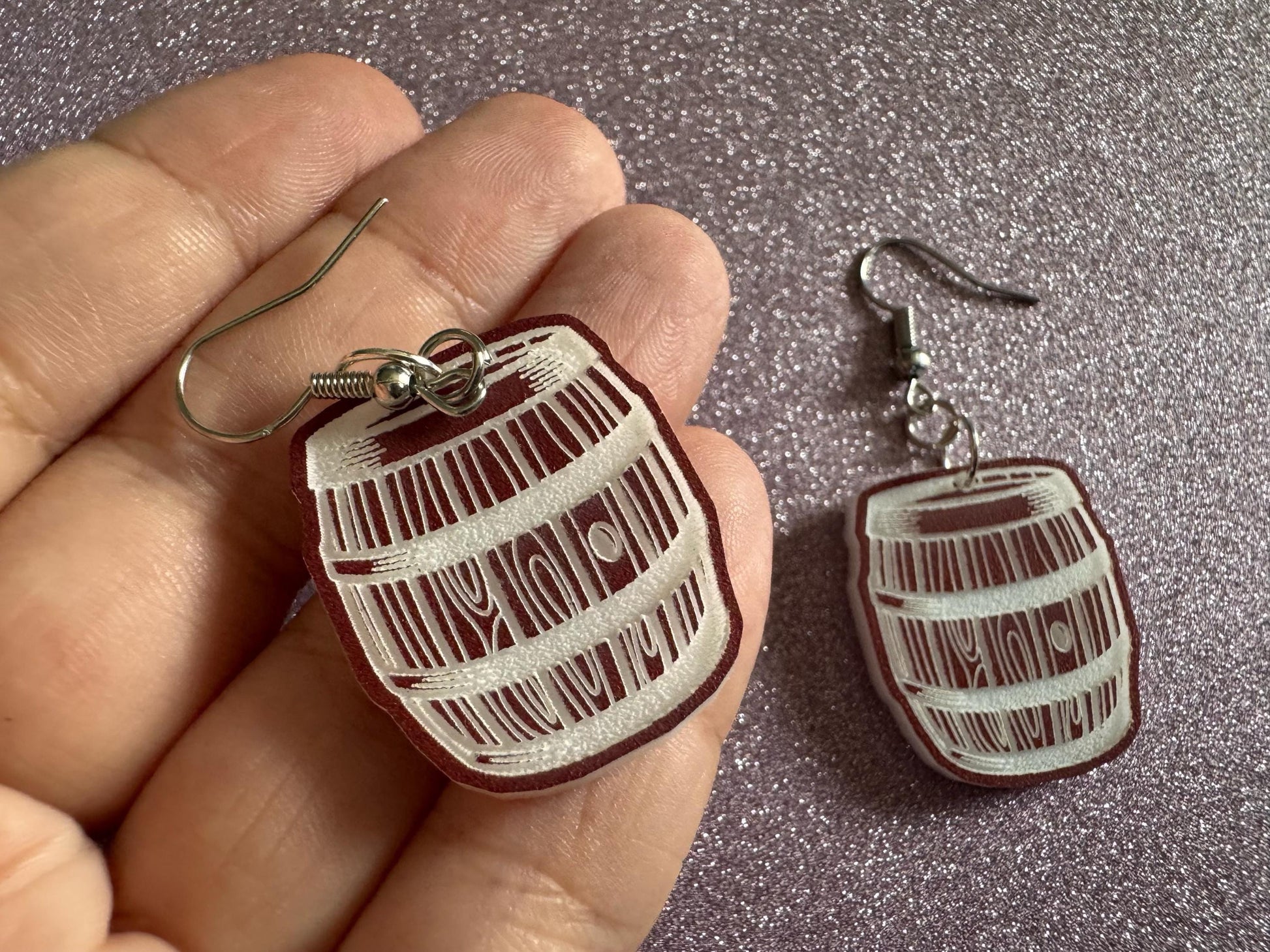 Faux Wooden Barrel Earrings: Laser Cut Acrylic Barrels, Western Theme, Cowboy Earrings, Wine Barrel, Novelty, Best Gifts for Her/Him/Them