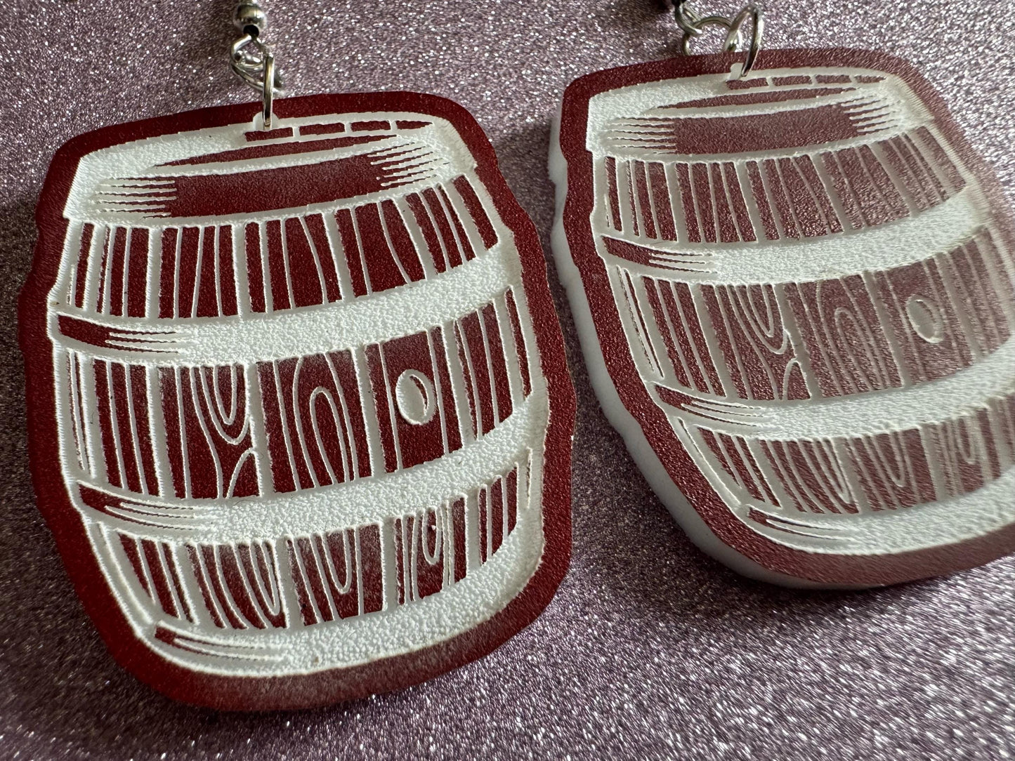 Faux Wooden Barrel Earrings: Laser Cut Acrylic Barrels, Western Theme, Cowboy Earrings, Wine Barrel, Novelty, Best Gifts for Her/Him/Them