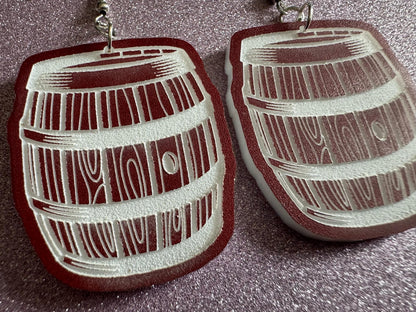Faux Wooden Barrel Earrings: Laser Cut Acrylic Barrels, Western Theme, Cowboy Earrings, Wine Barrel, Novelty, Best Gifts for Her/Him/Them