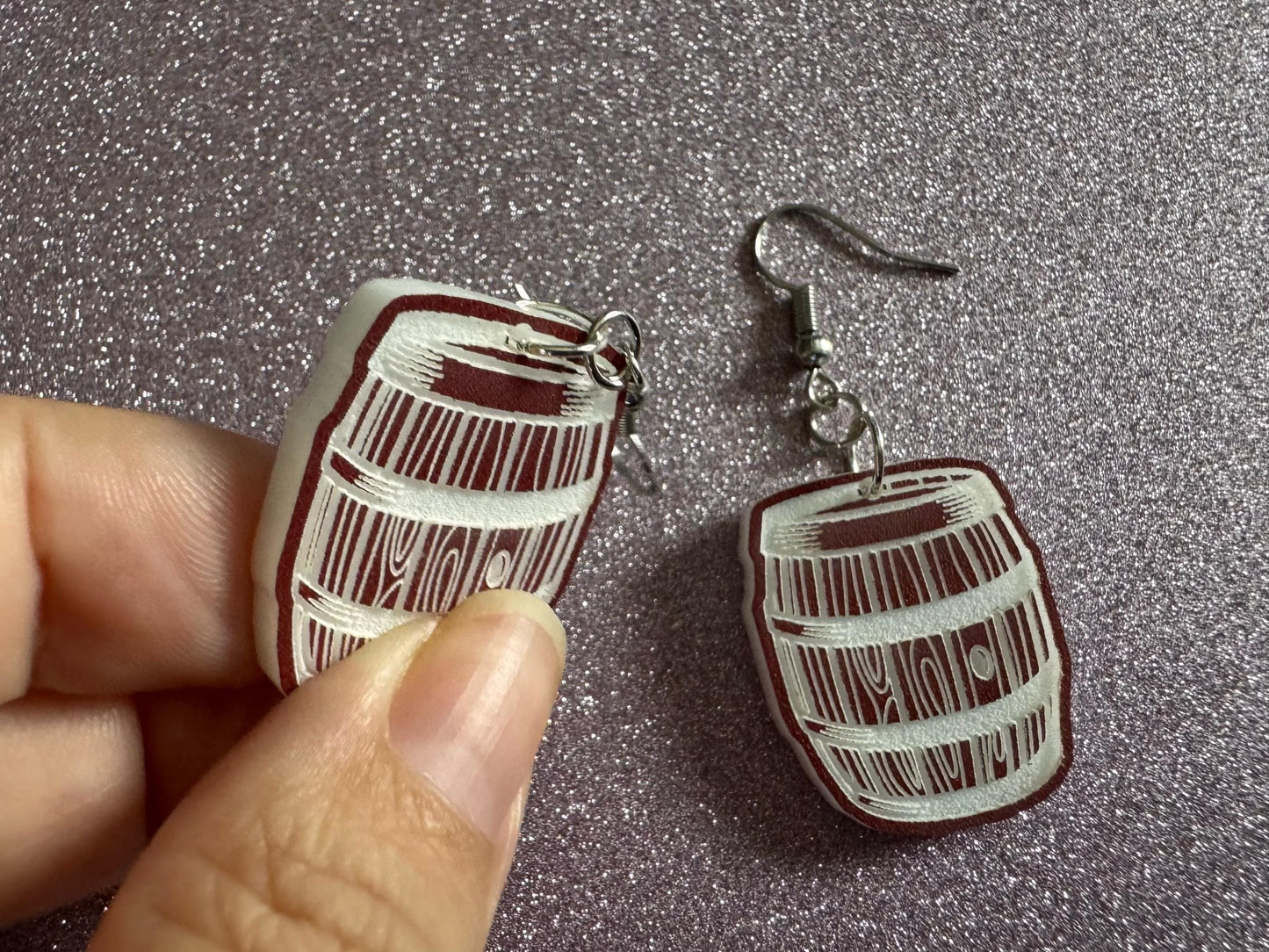 Faux Wooden Barrel Earrings: Laser Cut Acrylic Barrels, Western Theme, Cowboy Earrings, Wine Barrel, Novelty, Best Gifts for Her/Him/Them