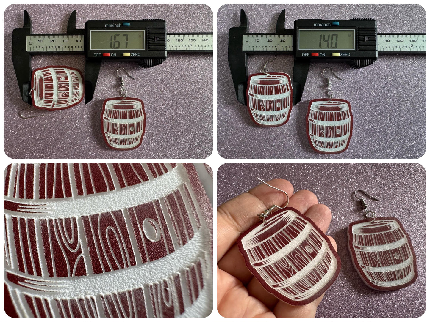 Faux Wooden Barrel Earrings: Laser Cut Acrylic Barrels, Western Theme, Cowboy Earrings, Wine Barrel, Novelty, Best Gifts for Her/Him/Them