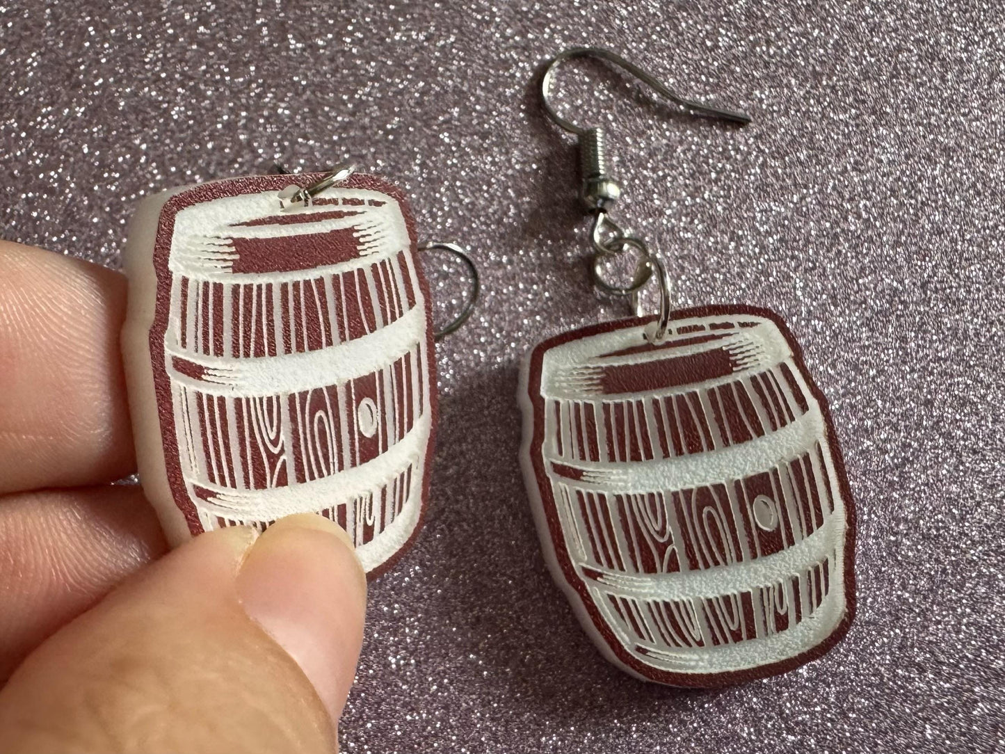 Faux Wooden Barrel Earrings: Laser Cut Acrylic Barrels, Western Theme, Cowboy Earrings, Wine Barrel, Novelty, Best Gifts for Her/Him/Them