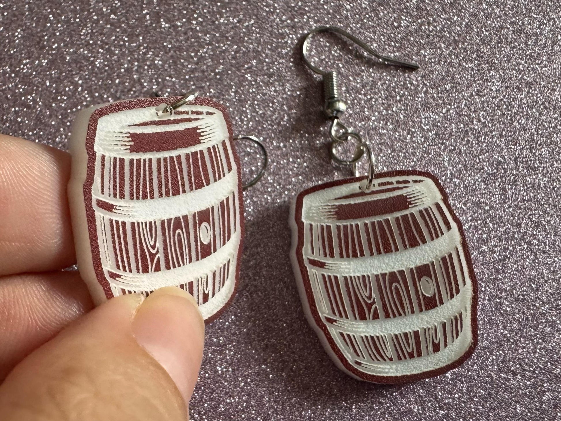 Faux Wooden Barrel Earrings: Laser Cut Acrylic Barrels, Western Theme, Cowboy Earrings, Wine Barrel, Novelty, Best Gifts for Her/Him/Them