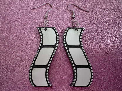 Film Strip Earrings: Laser Cut Acrylic Video Movie Set Earrings, Film, Video Camera, Movies, Cinema, Rolling, Best Gifts for Her/Him/Them