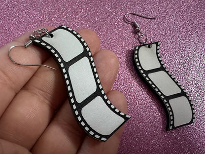 Film Strip Earrings: Laser Cut Acrylic Video Movie Set Earrings, Film, Video Camera, Movies, Cinema, Rolling, Best Gifts for Her/Him/Them