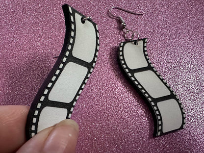Film Strip Earrings: Laser Cut Acrylic Video Movie Set Earrings, Film, Video Camera, Movies, Cinema, Rolling, Best Gifts for Her/Him/Them