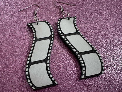 Film Strip Earrings: Laser Cut Acrylic Video Movie Set Earrings, Film, Video Camera, Movies, Cinema, Rolling, Best Gifts for Her/Him/Them