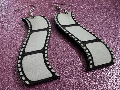 Film Strip Earrings: Laser Cut Acrylic Video Movie Set Earrings, Film, Video Camera, Movies, Cinema, Rolling, Best Gifts for Her/Him/Them