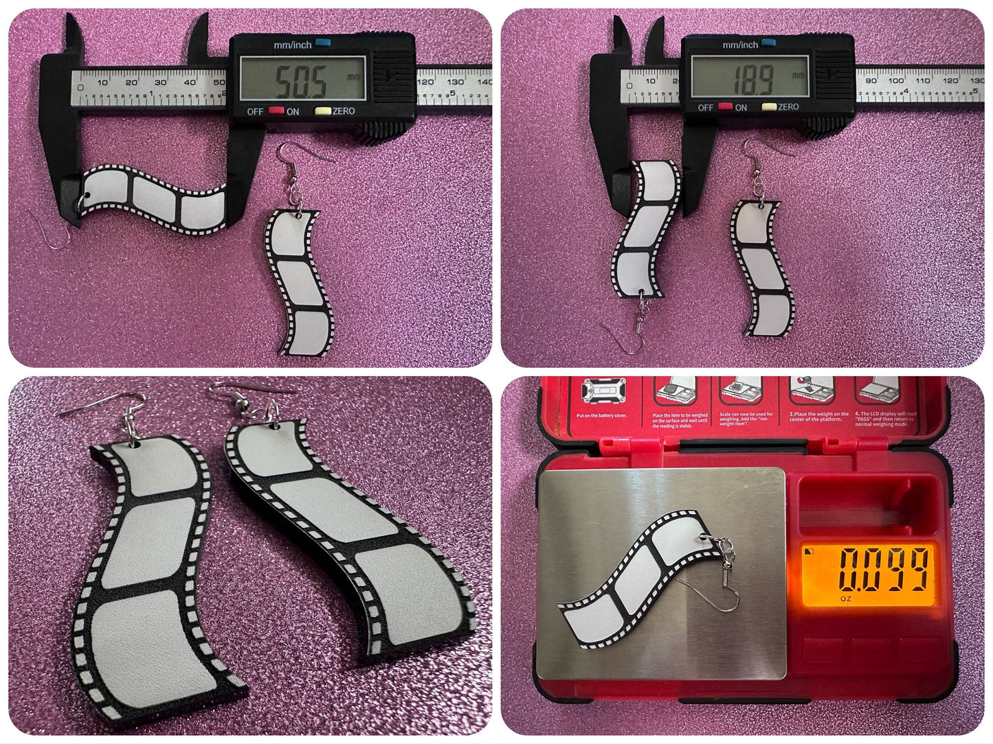 Film Strip Earrings: Laser Cut Acrylic Video Movie Set Earrings, Film, Video Camera, Movies, Cinema, Rolling, Best Gifts for Her/Him/Them