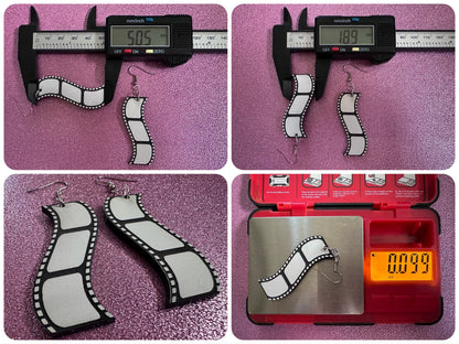 Film Strip Earrings: Laser Cut Acrylic Video Movie Set Earrings, Film, Video Camera, Movies, Cinema, Rolling, Best Gifts for Her/Him/Them