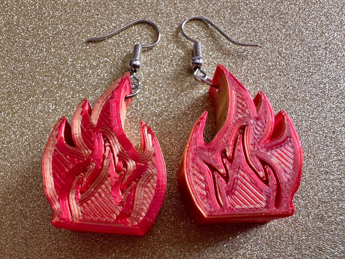 Fire Earrings: 3D Printed Flame Earrings, Flames, Burning, Bonfire, Flaming, Hot, Fires, Sizzling, Camping, BBQ, Best Gifts for Her/Him/Them