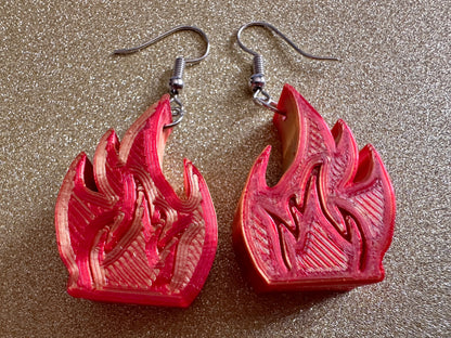 Fire Earrings: 3D Printed Flame Earrings, Flames, Burning, Bonfire, Flaming, Hot, Fires, Sizzling, Camping, BBQ, Best Gifts for Her/Him/Them