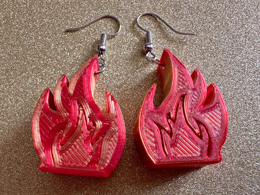 Fire Earrings: 3D Printed Flame Earrings, Flames, Burning, Bonfire, Flaming, Hot, Fires, Sizzling, Camping, BBQ, Best Gifts for Her/Him/Them