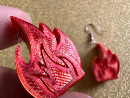 Fire Earrings: 3D Printed Flame Earrings, Flames, Burning, Bonfire, Flaming, Hot, Fires, Sizzling, Camping, BBQ, Best Gifts for Her/Him/Them