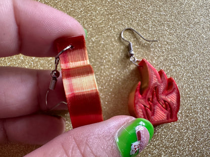 Fire Earrings: 3D Printed Flame Earrings, Flames, Burning, Bonfire, Flaming, Hot, Fires, Sizzling, Camping, BBQ, Best Gifts for Her/Him/Them