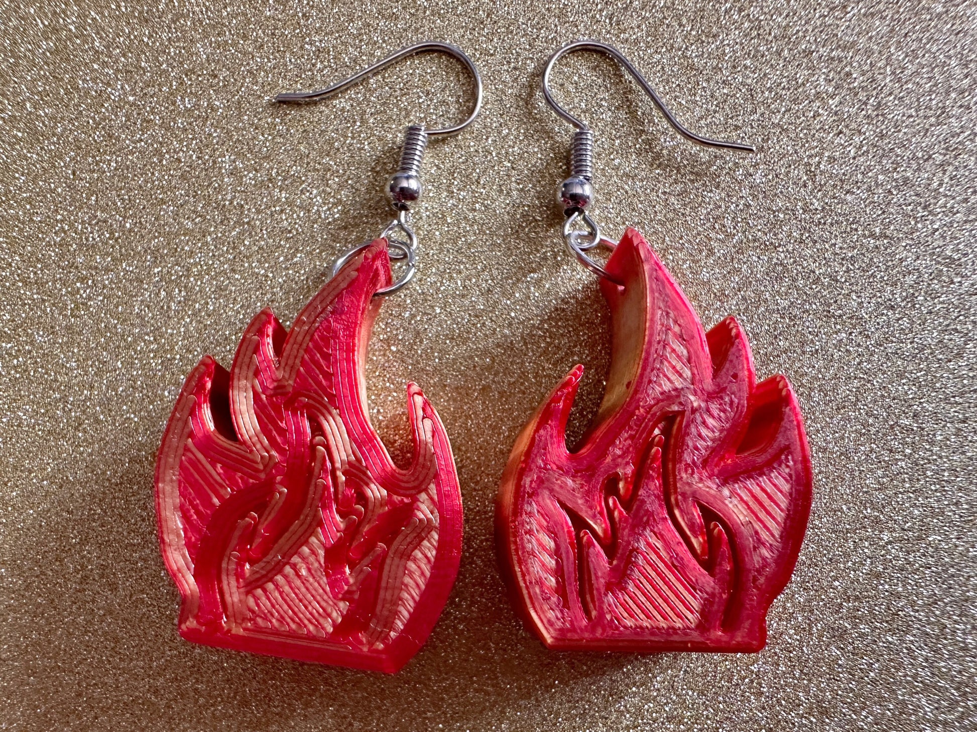 Fire Earrings: 3D Printed Flame Earrings, Flames, Burning, Bonfire, Flaming, Hot, Fires, Sizzling, Camping, BBQ, Best Gifts for Her/Him/Them