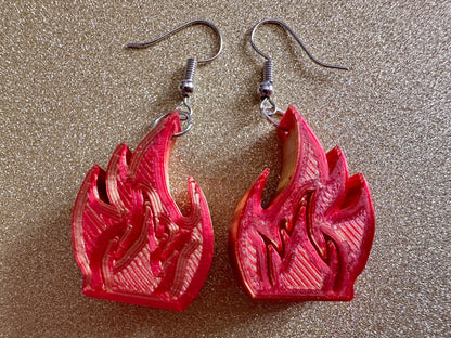 Fire Earrings: 3D Printed Flame Earrings, Flames, Burning, Bonfire, Flaming, Hot, Fires, Sizzling, Camping, BBQ, Best Gifts for Her/Him/Them
