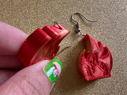 Fire Earrings: 3D Printed Flame Earrings, Flames, Burning, Bonfire, Flaming, Hot, Fires, Sizzling, Camping, BBQ, Best Gifts for Her/Him/Them