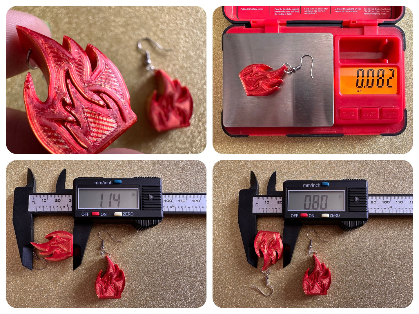 Fire Earrings: 3D Printed Flame Earrings, Flames, Burning, Bonfire, Flaming, Hot, Fires, Sizzling, Camping, BBQ, Best Gifts for Her/Him/Them